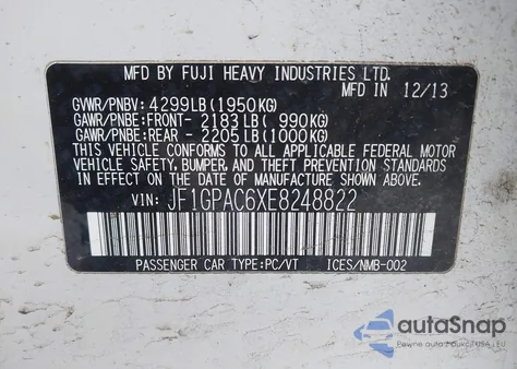 2014 Subaru Impreza 2.0I Premium из США, поврежденный, VIN JF1GPAC6XE8248822